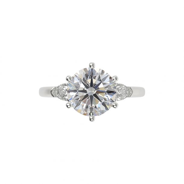 Three Stone Engagement Ring with Center Round and Marquise Cut Stones by Cultive - White Gold